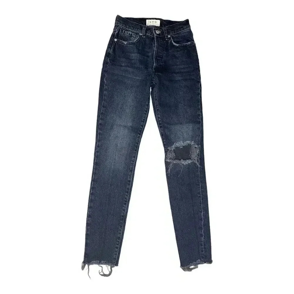 Free People We The Free Size 2 (24) Distressed Denim‎ Mid-Rise Blue Jeans